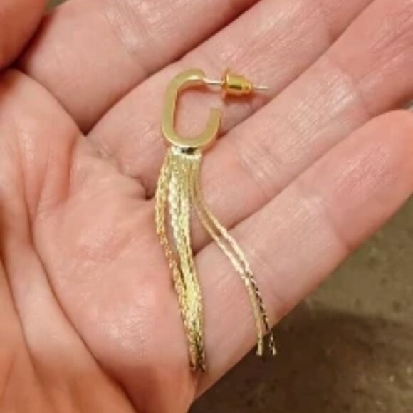 Dangle C-shape Earrings Swiping 925 stamp on pins Fashion Statement Gold Long - Picture 8 of 10